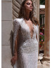 Beaded Ivory Lace Wedding Dress With Detachable Cape